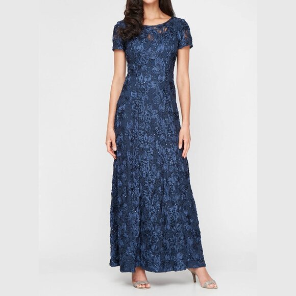 Illusion Dress Alex Evenings Side Ruched Embellished Cuff Gown